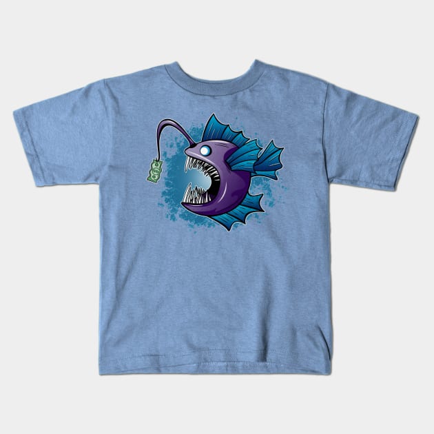 Grunge Anglerfish Dollar Fishing Kids T-Shirt by PawkyBear